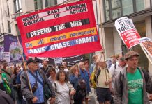 The banner of the North-East London Council of Action on the July 5 march to parliament on the 63rd anniversary of the NHS