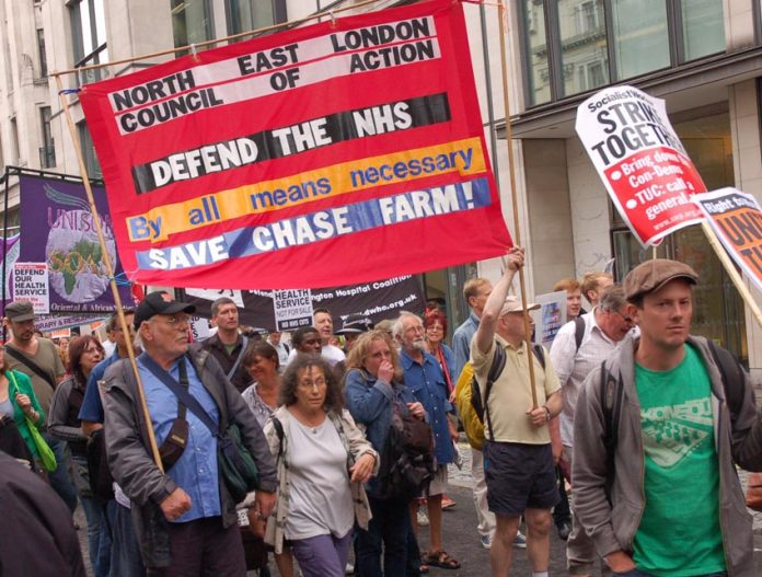 The banner of the North-East London Council of Action on the July 5 march to parliament on the 63rd anniversary of the NHS