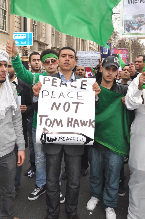 Libyan students joined the TUC anti-cuts march in London on March 26, appealing for ‘peace not Tomahawk’ missiles from the NATO governments