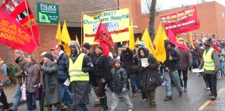 The Chase Farm Hospital Maternity banner on last December’s march through Enfield by the North-East London Council of Action against closure