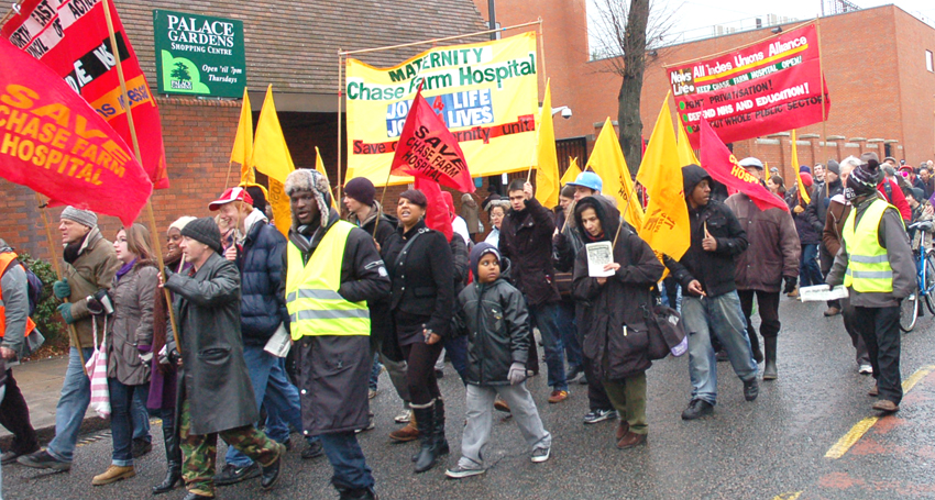 The Chase Farm Hospital Maternity banner on last December’s march through Enfield by the North-East London Council of Action against closure