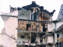 The devastated headquarters of Belgrade TV during the NATO bombing of Yugoslavia in 1999