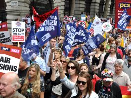 TUC CONGRESS 2011 CALL FOR INDUSTRIAL ACTION ON PENSIONS –but does not call for the removal of the coalition Members of ATL, NUT, UCU and PCS marching in London during their national strike action to defend pensions on June 30