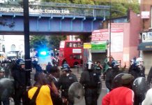 The police lines established themselves at Hackney Central station on Monday evening