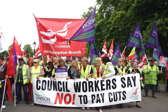Southampton council workers demonstrating their determination to defeat the attempts to slash their wages