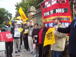 Lively  picket of Chase Farm Hospital last Tuesday calling for occupation to stop the closure of the hospital