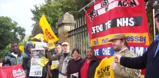 Lively  picket of Chase Farm Hospital last Tuesday calling for occupation to stop the closure of the hospital