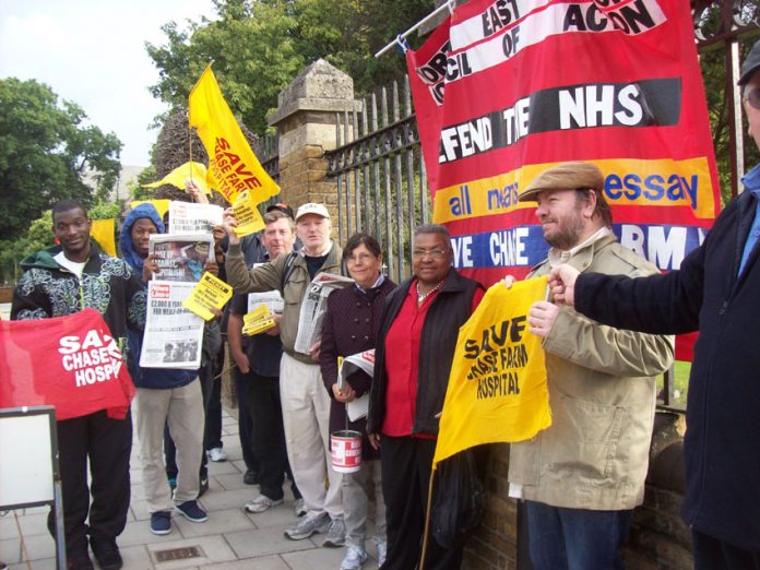 Lively  picket of Chase Farm Hospital last Tuesday calling for occupation to stop the closure of the hospital