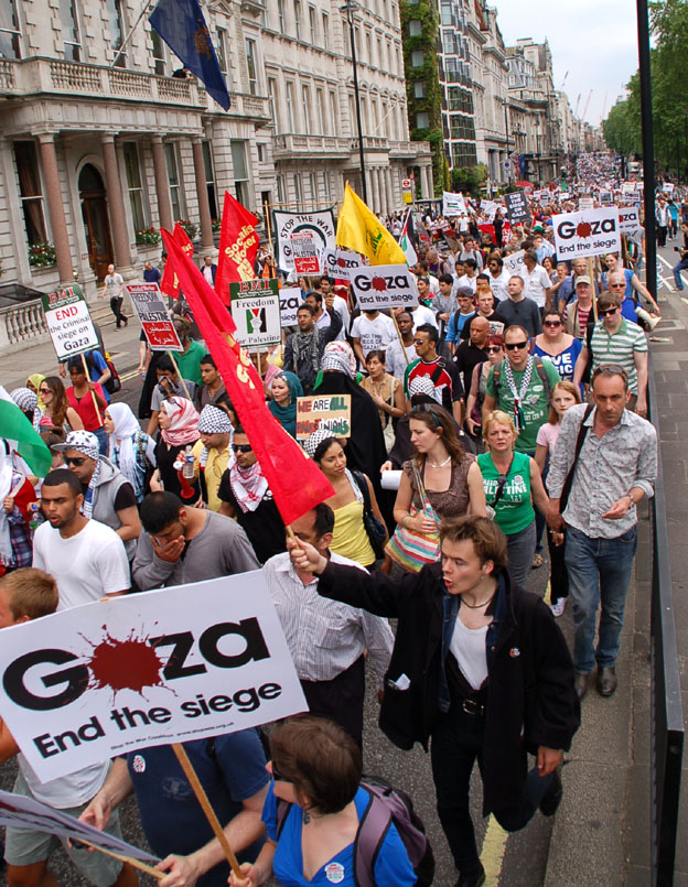 A section of the march in London on June 5th 2009 condemning the Israeli attack on the Gaza Freedom Flotilla