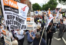 Remploy workers taking part in the national demonstration against cuts in disabled people’s benefits in May this year