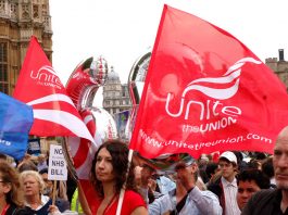 Health workers rallying outside parliament against the NHS Bill earlier this summer