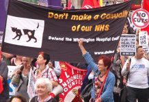 A section of July’s 5,000-strong march to parliament to oppose the coalition’s Health Bill, organised by the health union Unite