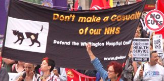 A section of July’s 5,000-strong march to parliament to oppose the coalition’s Health Bill, organised by the health union Unite