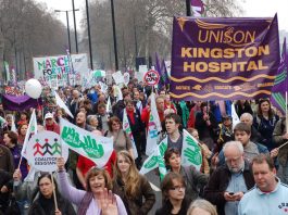 Kingston Hospital Unison banner on the 500,000-strong TUC demonstration on March 26 against the coalition government’s cuts