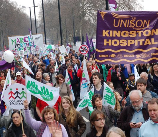 Kingston Hospital Unison banner on the 500,000-strong TUC demonstration on March 26 against the coalition government’s cuts