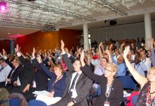 TUC Congress delegates voting for co-ordinated strike action to defend jobs and pensions on Monday