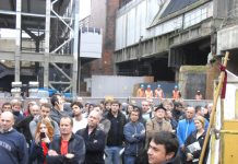 Construction workers demonstrating on the Crossrail site at Farringdon yesterday against plans to tear up their industry agreements