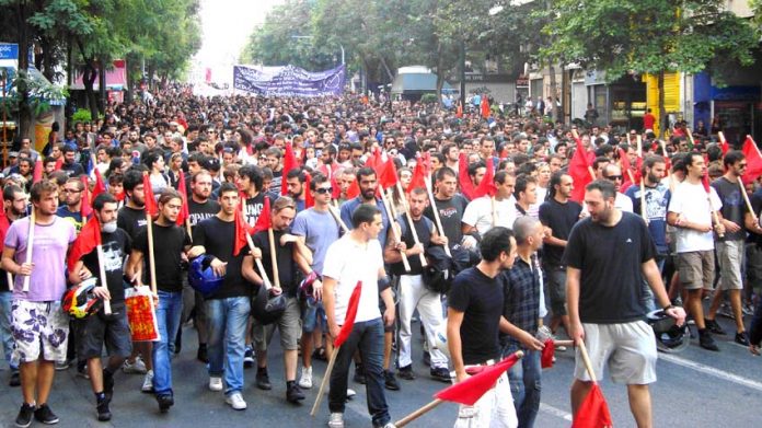 Greek university students on the march
