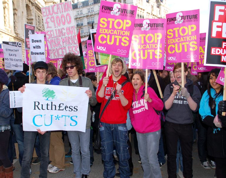 Students demonstrating last November against £9,000 tuition fees