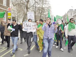 Libyan students marching on the TUC demonstration on March 26