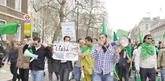 Libyan students marching on the TUC demonstration on March 26
