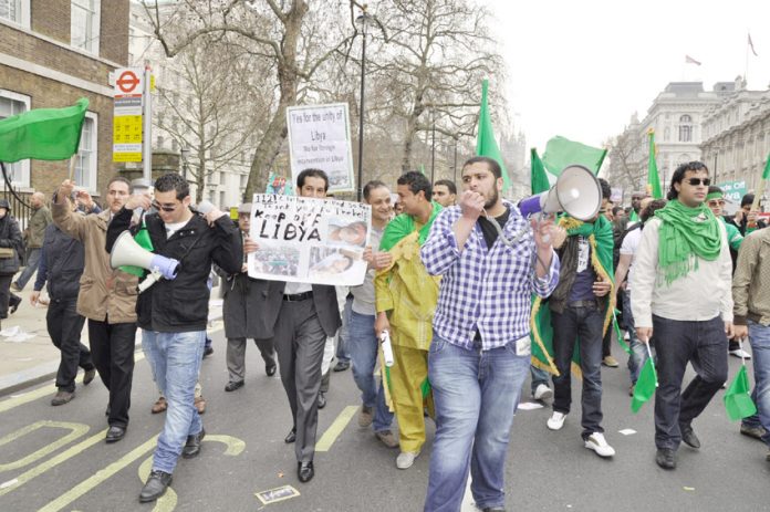 Libyan students marching on the TUC demonstration on March 26