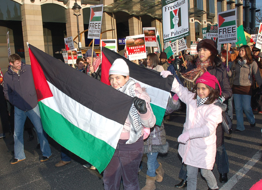 Part of a mass demonstration in London for a Palestinian state – the UK is supporting a US veto of Palestine at the United Nations