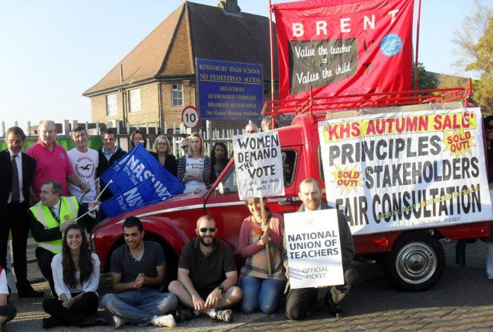 Striking teachers and their supporters fighting to stop Kingsbury school being turned into an Academy