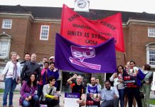 A strong picket line at Middlesex University yesterday saw the students union supporting members of Unite and the UCU who were striking to defend their jobs