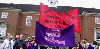 A strong picket line at Middlesex University yesterday saw the students union supporting members of Unite and the UCU who were striking to defend their jobs