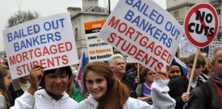 Students on the TUC demonstration on March 26 were angry that the bankers were being bailed out while they were being ruined