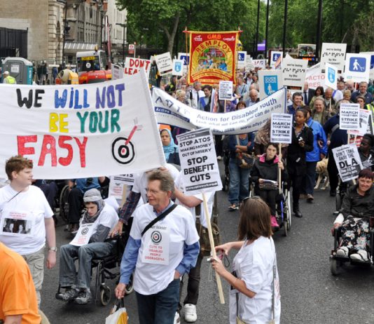 Young disabled march on May 11 against cuts in welfare benefits