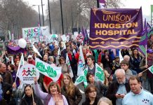 Unison, Kingston hospital banner on the TUC demonstration on March 26 against coalition cuts