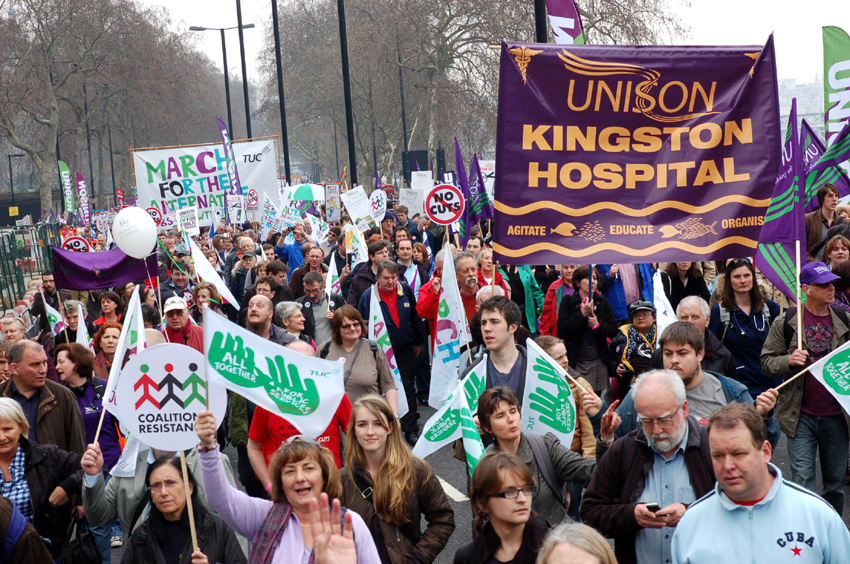 Unison, Kingston hospital banner on the TUC demonstration on March 26 against coalition cuts