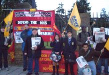 A section of yesterday’s picket to keep open closure-threatened Chase Farm hospital in north London