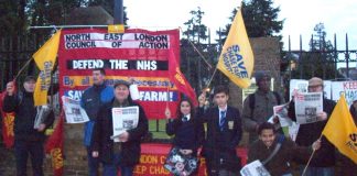 A section of yesterday’s picket to keep open closure-threatened Chase Farm hospital in north London