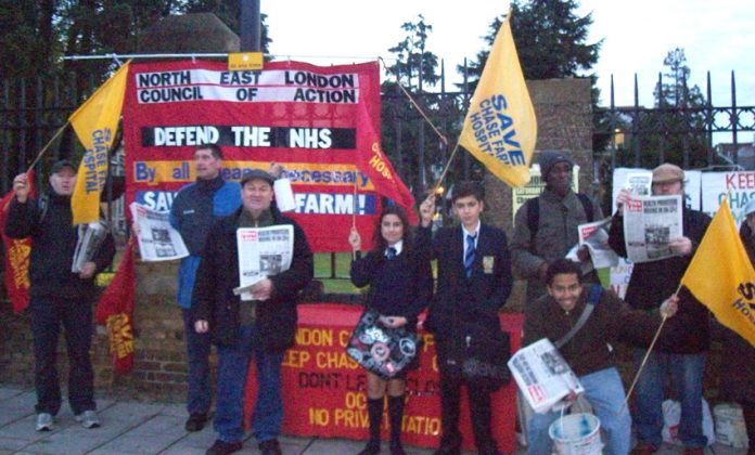 A section of yesterday’s picket to keep open closure-threatened Chase Farm hospital in north London