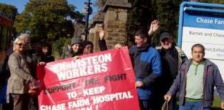 Ex-Visteon/Ford workers and their banner on the picket line last Tuesday