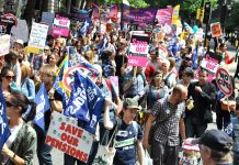 Striking civil servants, school teachers and college lecturers on the march to defend pensions in June this year