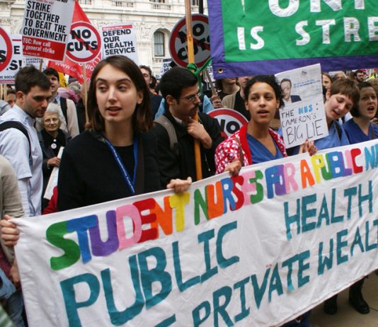 Student nurses marching last May in defence of the NHS