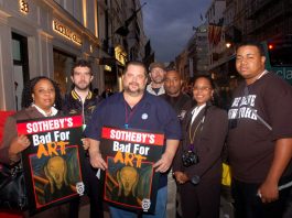 Occupy movements and trades unions take action in the US Locked-out Teamsters art handlers at Sotheby’s picket the company’s headquarters in London last month