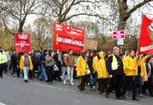 Young Socialists marching through east London to last year’s News Line Anniversary on November 21. They had marched from  Manchester to London demanding jobs for youth and warning workers that the only way to deal with the Tory-led coalition was to bring