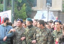 Greek Army conscript soldiers on Thursday’s march in Athens