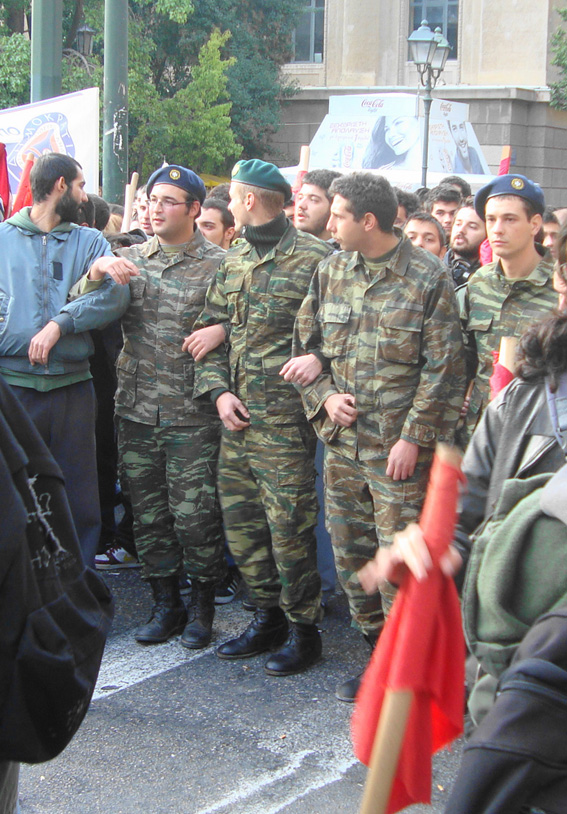 Greek Army conscript soldiers on Thursday’s march in Athens