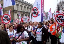 Members of the Royal College of Nursing marching on the TUC’s national demonstration on March 26