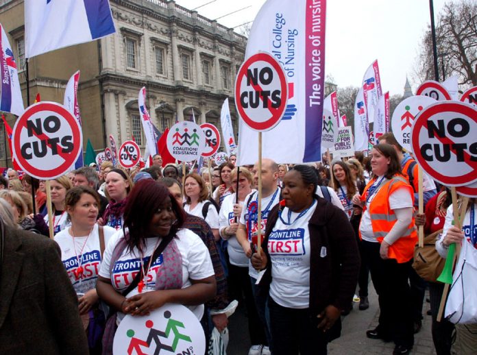 Members of the Royal College of Nursing marching on the TUC’s national demonstration on March 26