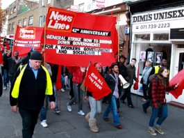 Youth led the News Line Anniversary Rally march through East London