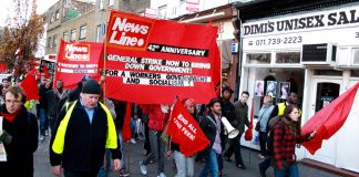 Youth led the News Line Anniversary Rally march through East London