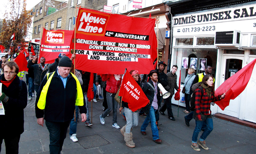 Youth led the News Line Anniversary Rally march through East London