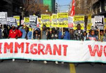 Immigrant workers marching in Athens during Thursday’s one-day strike